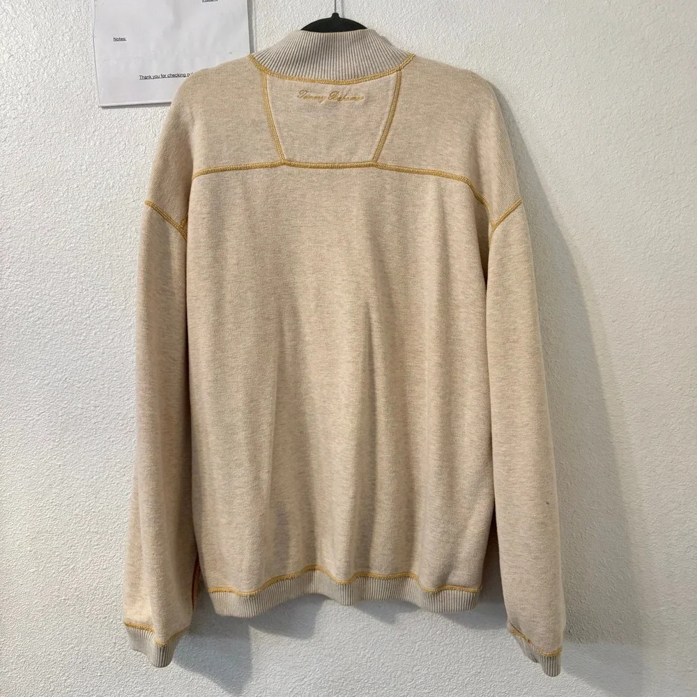 Tommy Bahama Reversible Quarter Zip Pullover Sweater‎ Yellow Tan Mens XL